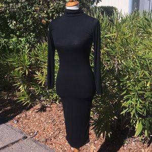 Basic Black Roll Neck Midi Dress